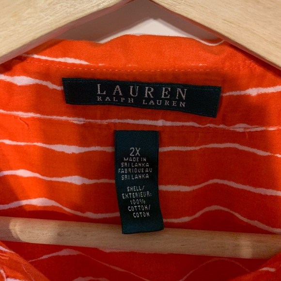 Lauren Ralph Lauren Button Up Orange Striped Cotton Top Size 2X - Picture 8 of 8